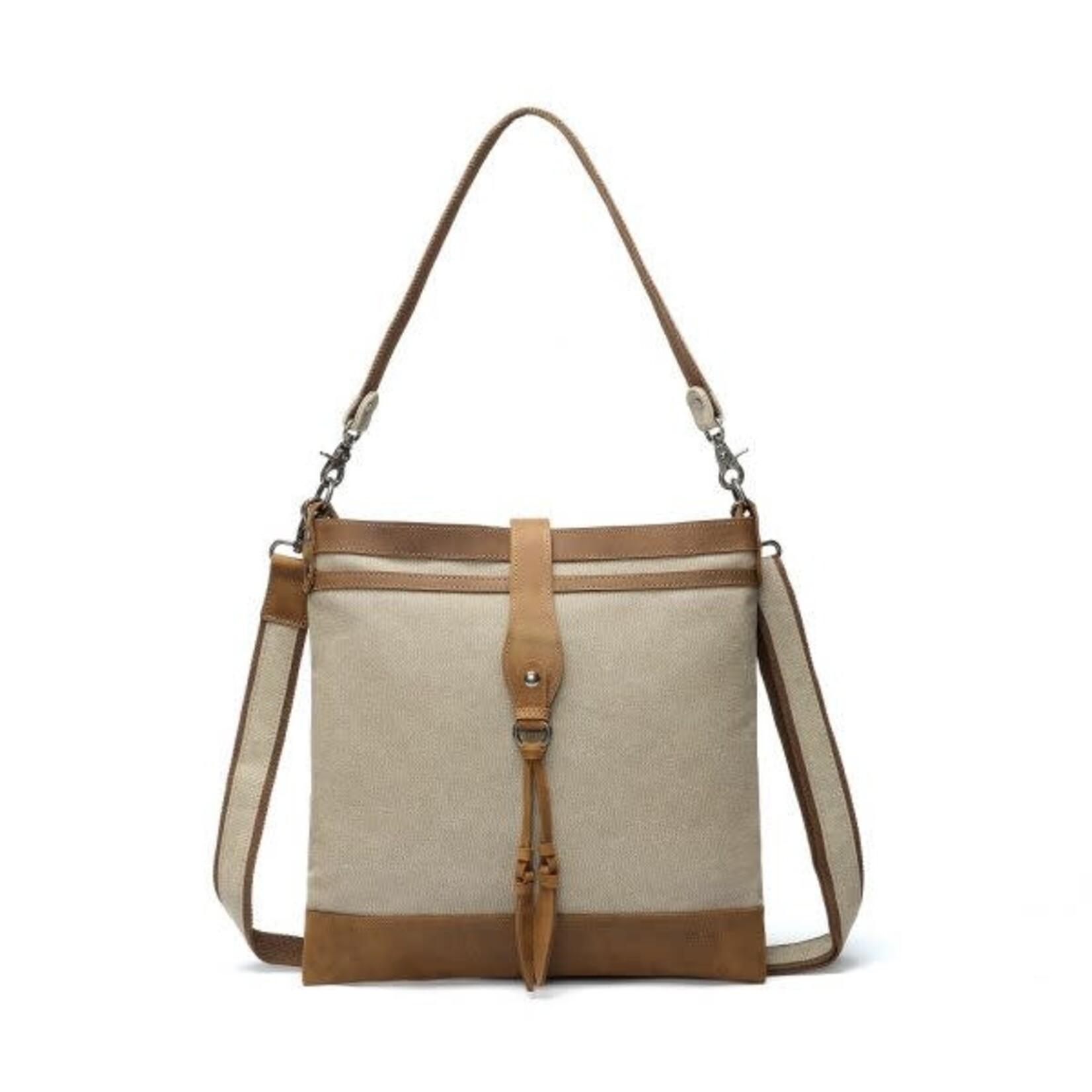 Canvas Shoulder Bag w Leather Strap Khaki