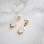 Gold Stud w Clear Quartz Teardrop