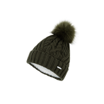 Olive Wool Blend Beanie w Pompom - Tamara