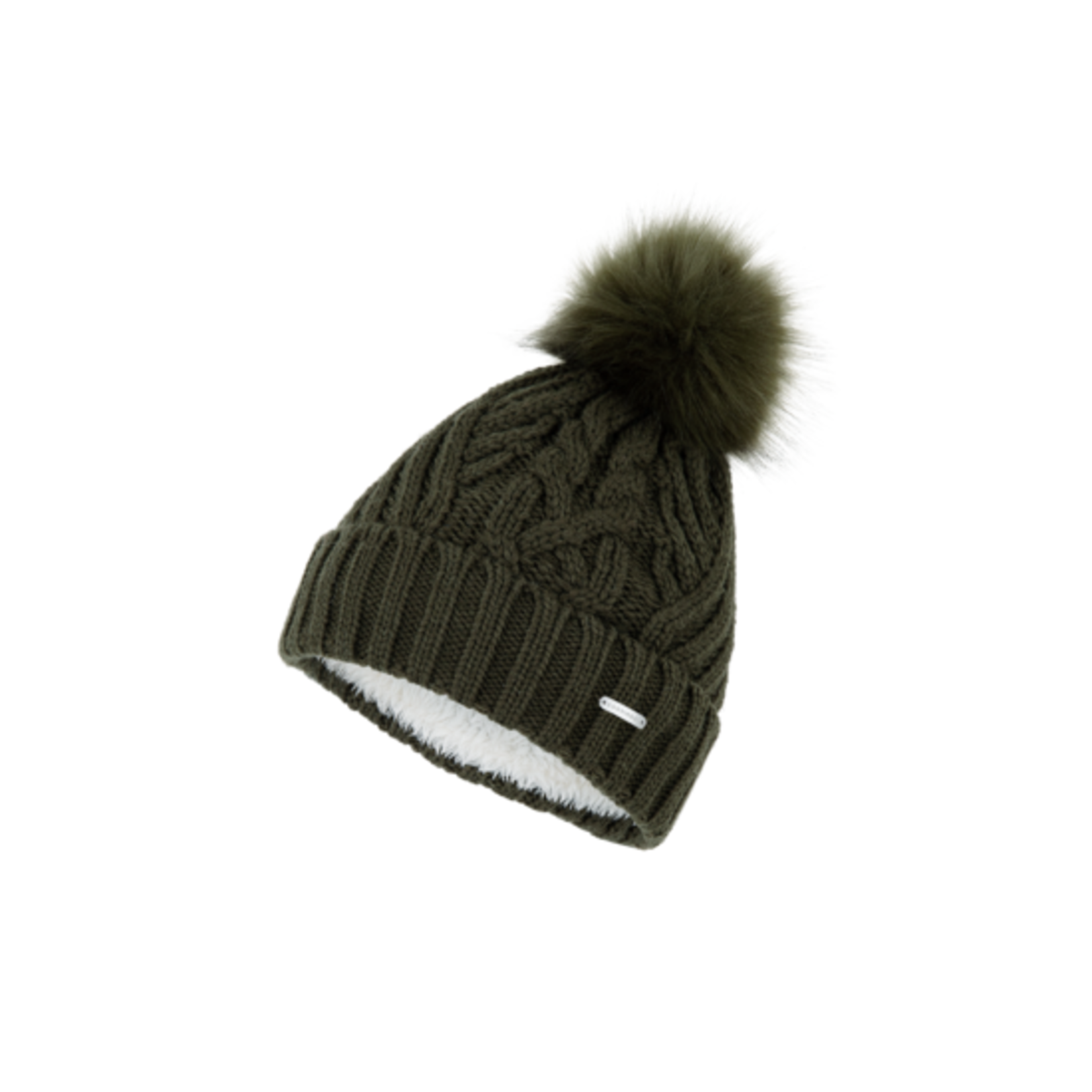 Olive Wool Blend Beanie w Pompom - Tamara