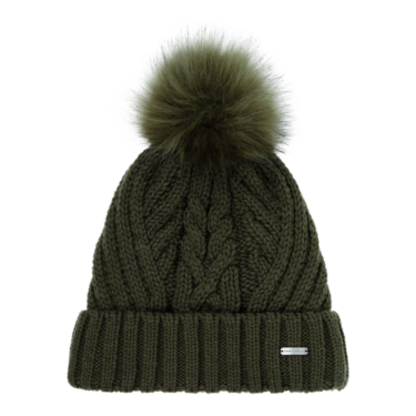 Olive Wool Blend Beanie w Pompom - Tamara
