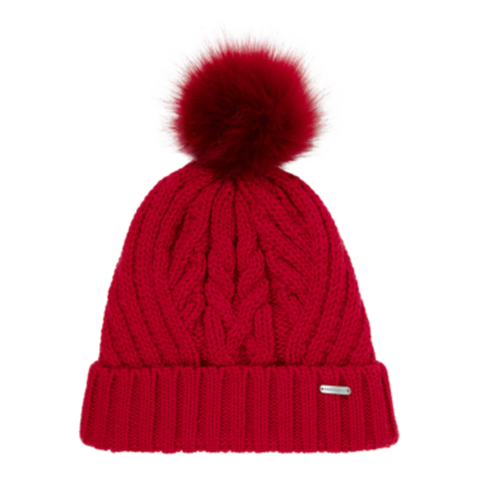 Red Wool Blend Beanie w Pompom - Tamara