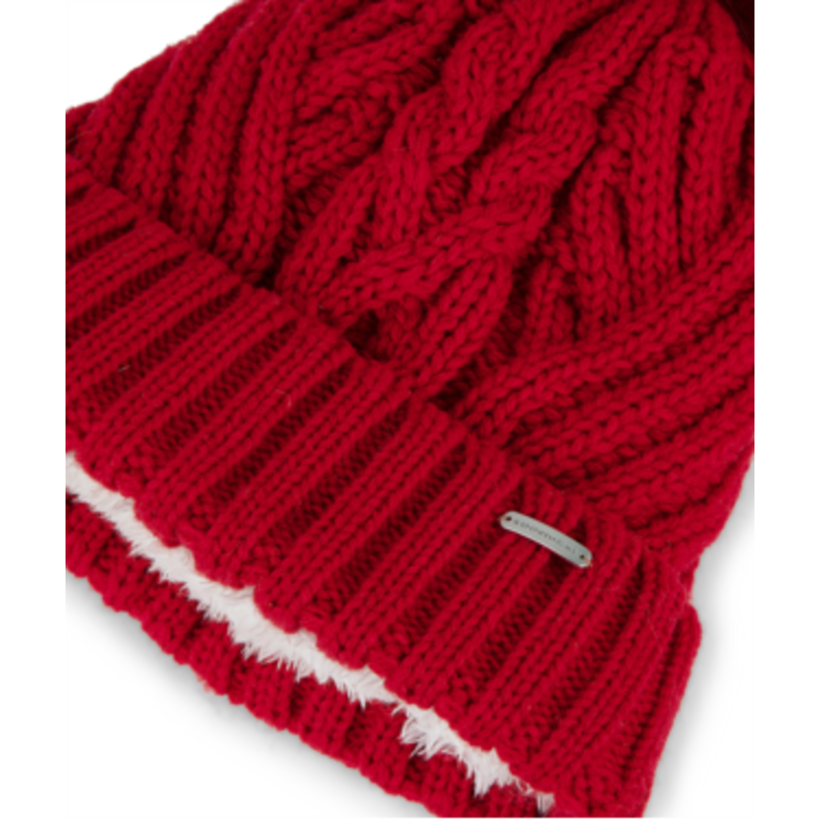 Red Wool Blend Beanie w Pompom - Tamara