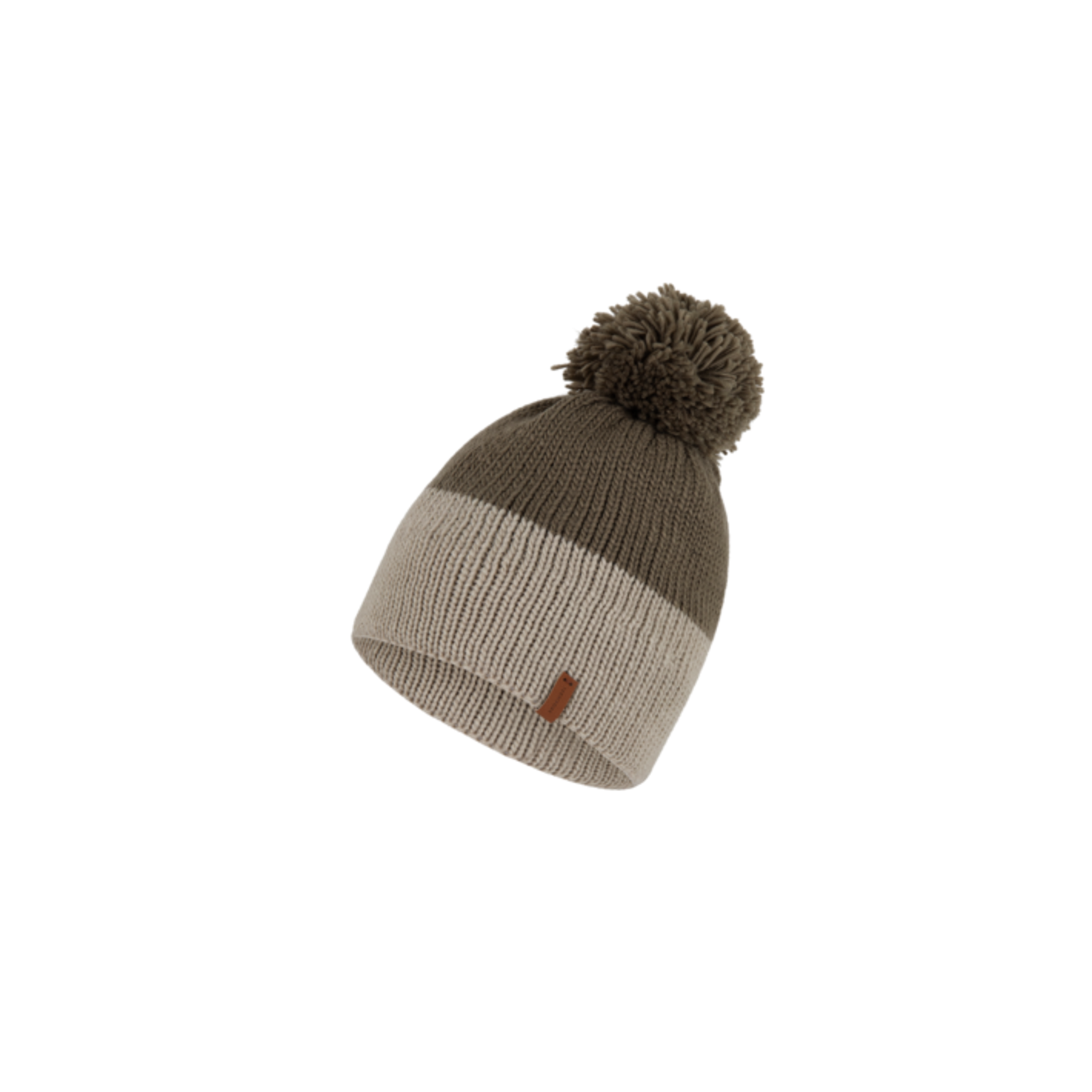 Oatmeal & Military Green Two-Tone Beanie w Pompom - Mansfield
