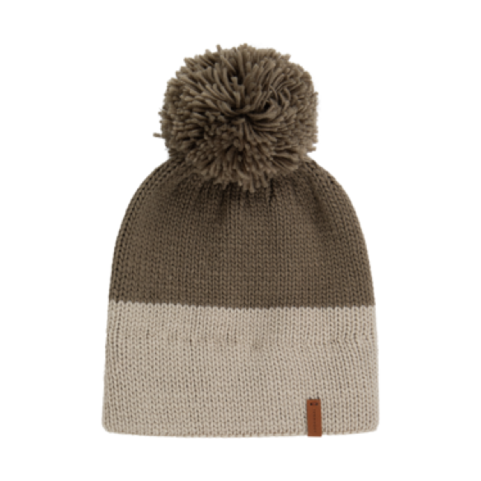 Oatmeal & Military Green Two-Tone Beanie w Pompom - Mansfield