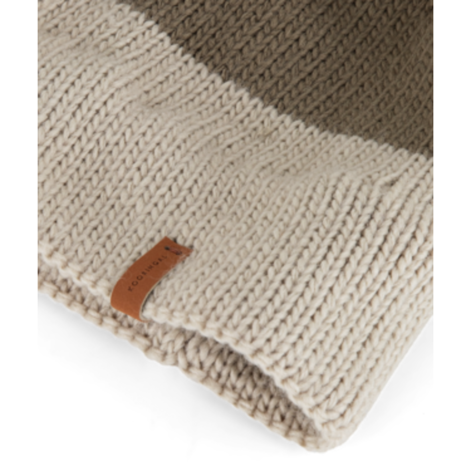Oatmeal & Military Green Two-Tone Beanie w Pompom - Mansfield
