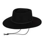 Black Wide Brim Fedora w Strap - Selwyn