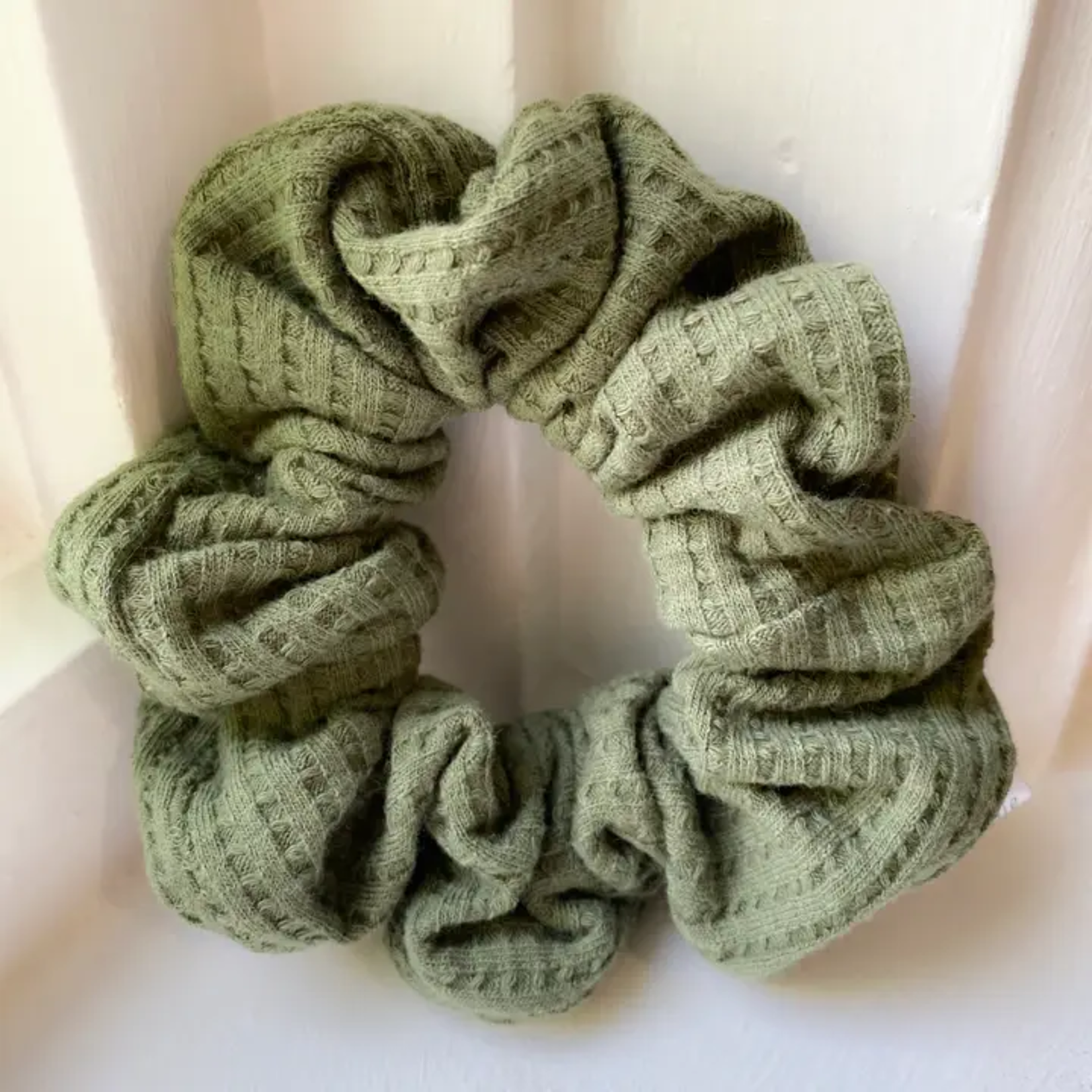 Olive Green Waffle Knit Scrunchie