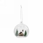 Glass Ornament w Cabin & Trees