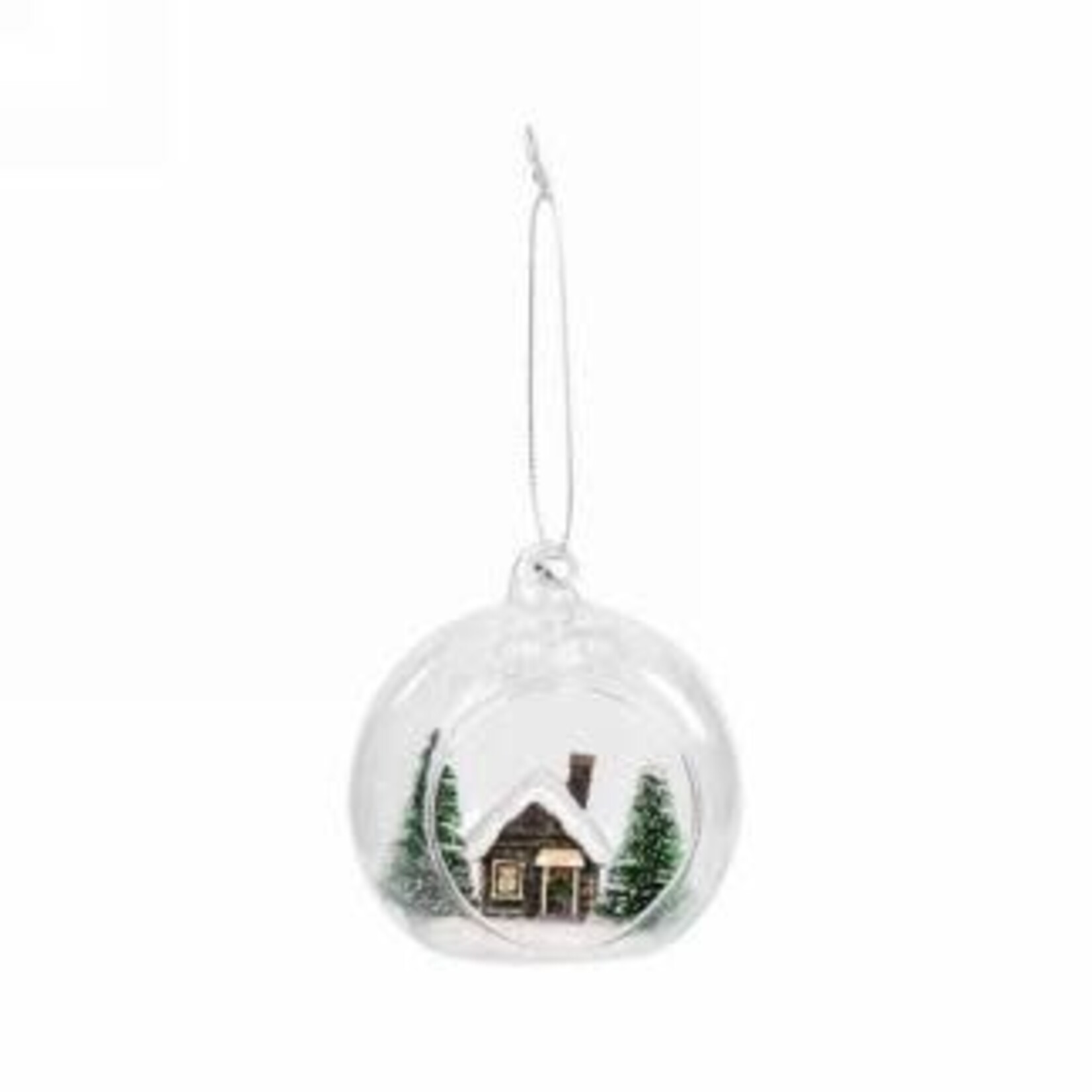 Glass Ornament w Cabin & Trees