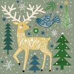 Lunch Napkin - Trees and Deer on Green