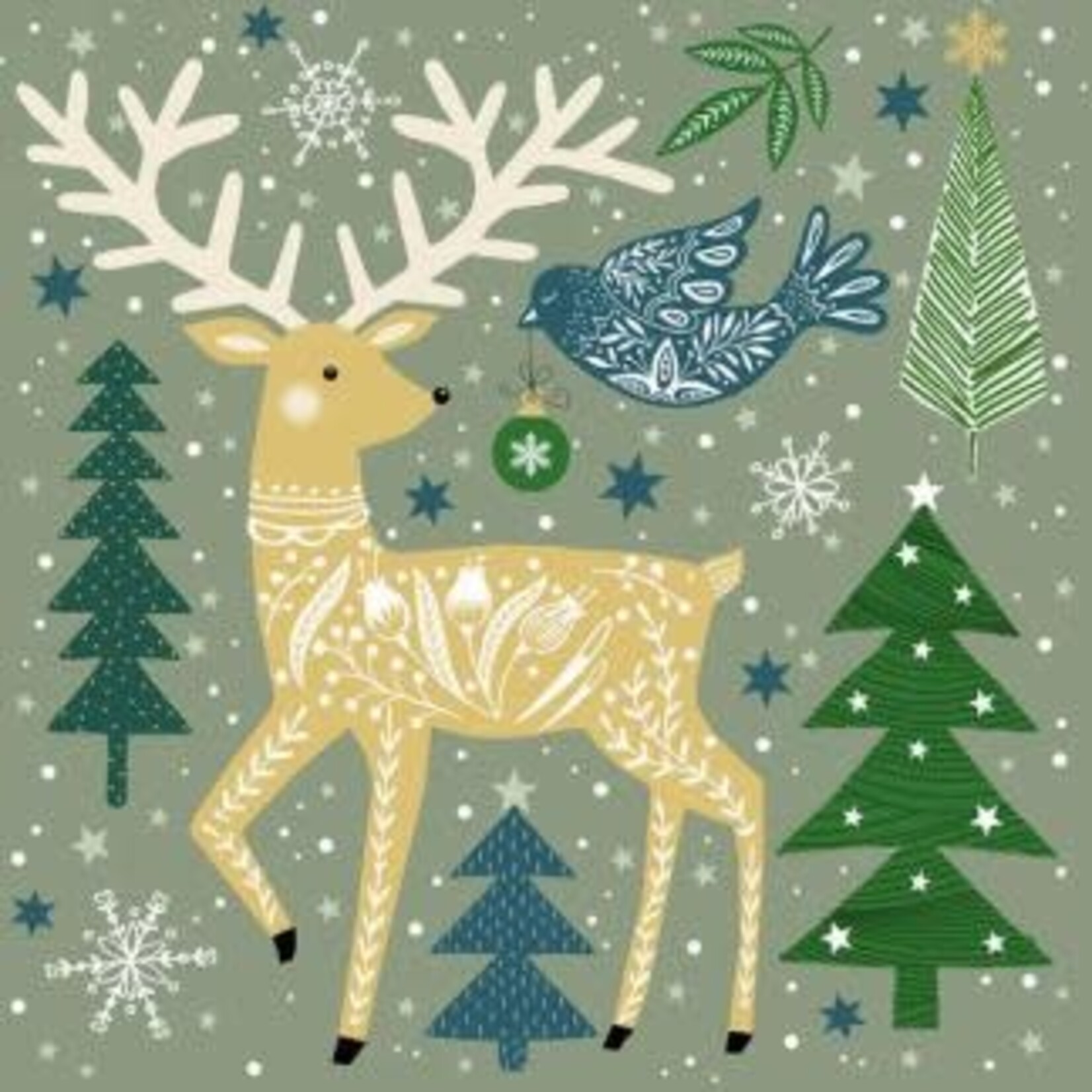 Lunch Napkin - Trees and Deer on Green