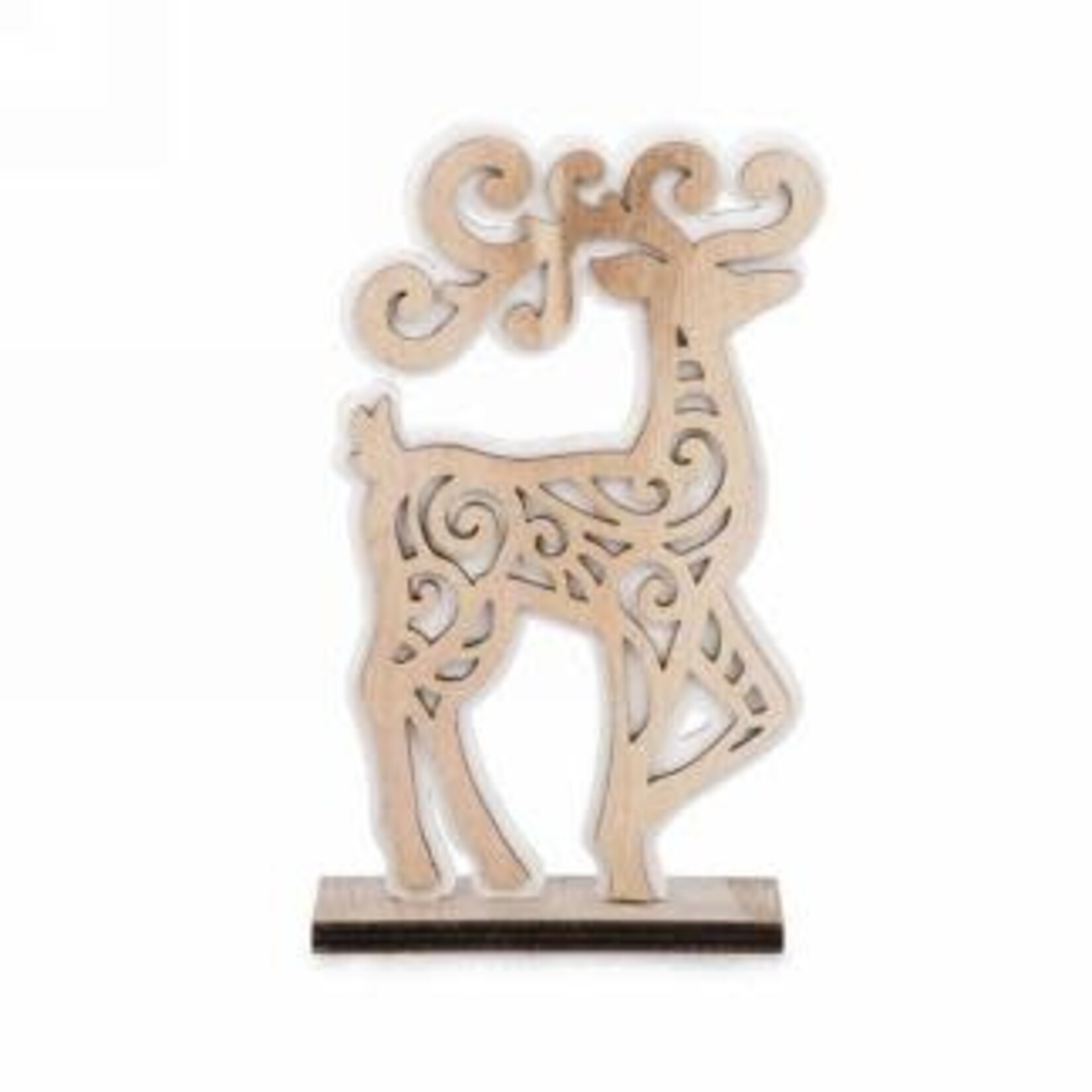 White & Natural Wood Reindeer Decor
