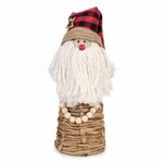 Natural Rattan Santa w Red Plaid Hat