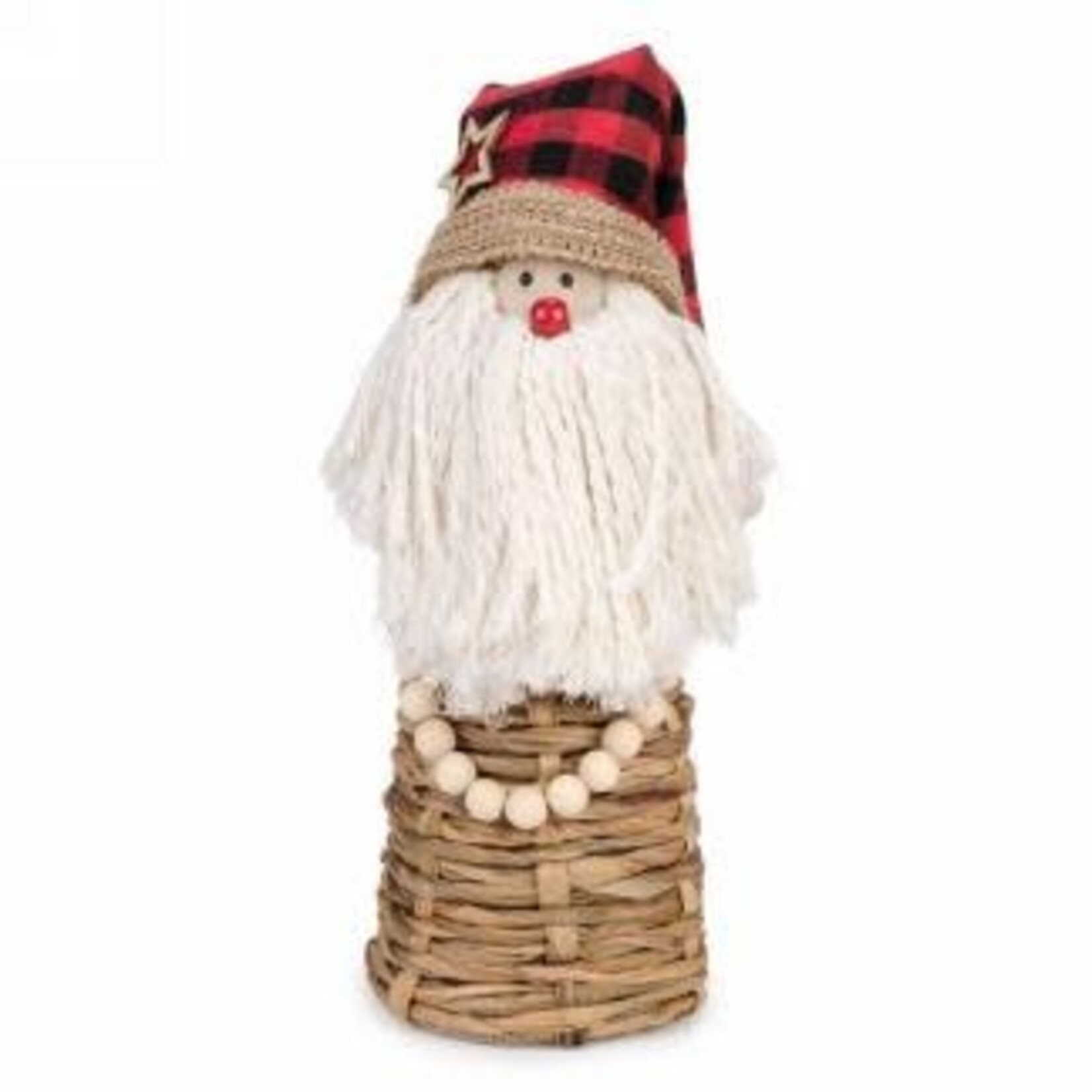 Natural Rattan Santa w Red Plaid Hat