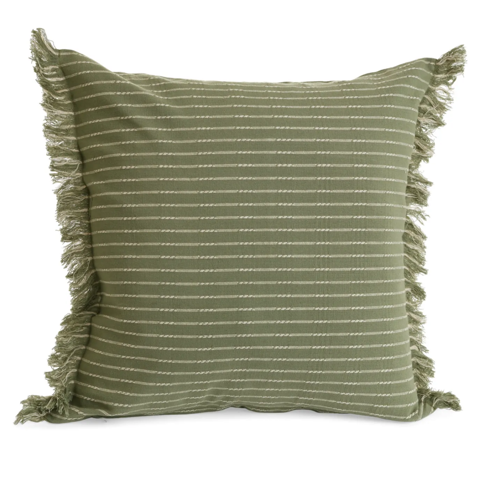 Green Woven Cotton Cushion with Thin Stripes