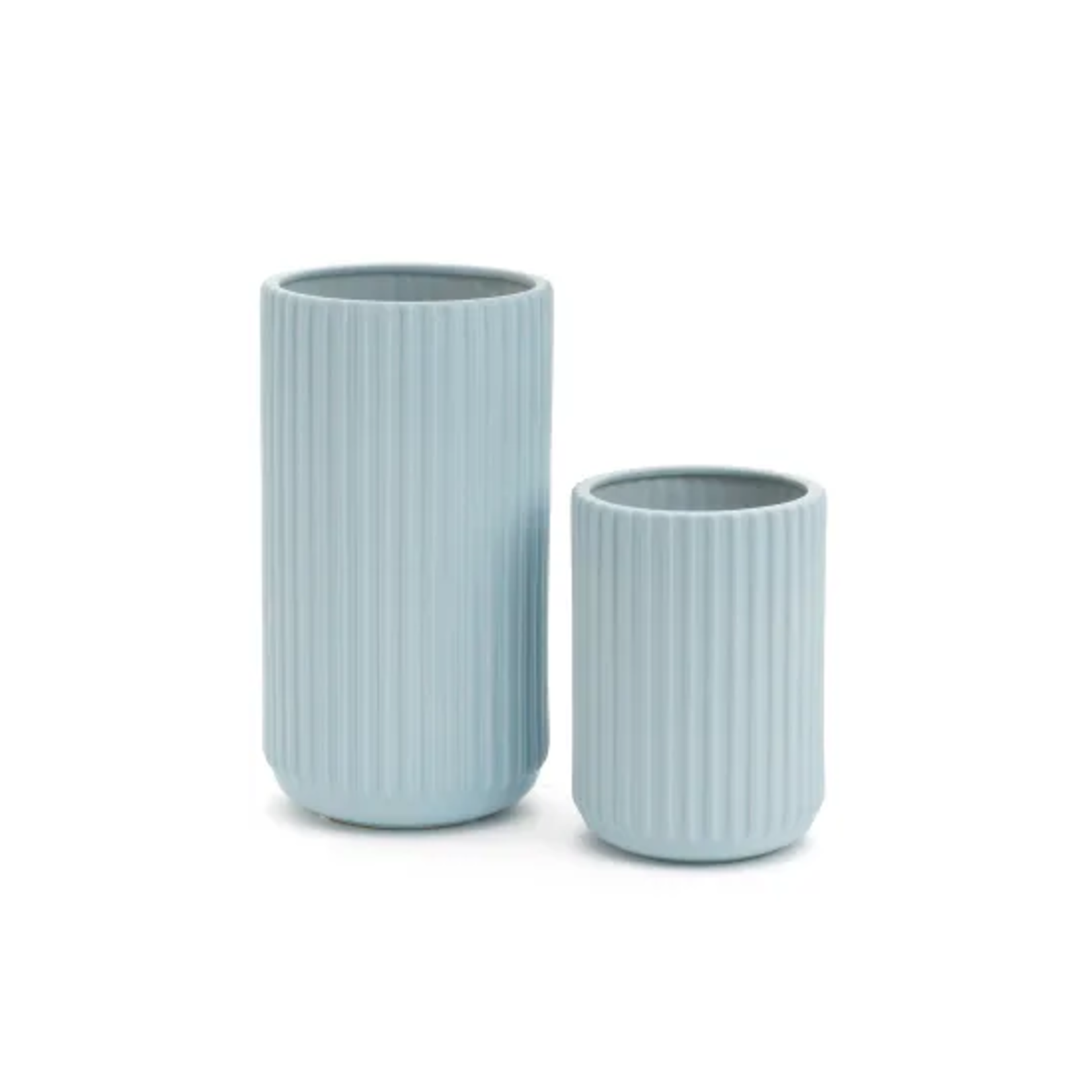 Light Blue Ribbed Ceramic Vase - Small