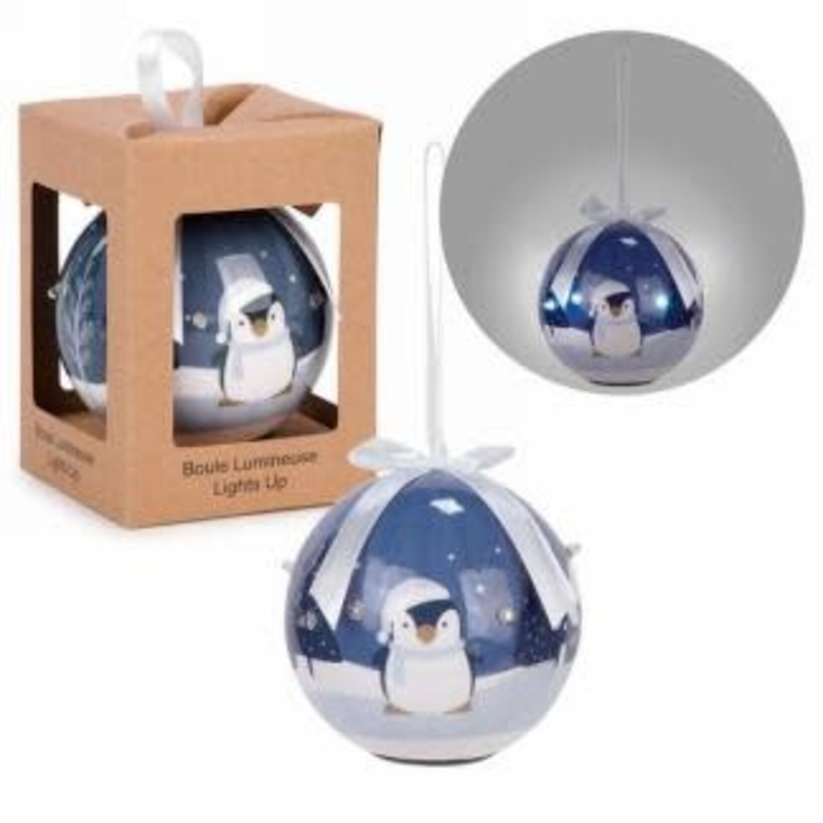 Blue Penguin LED Ball Ornament