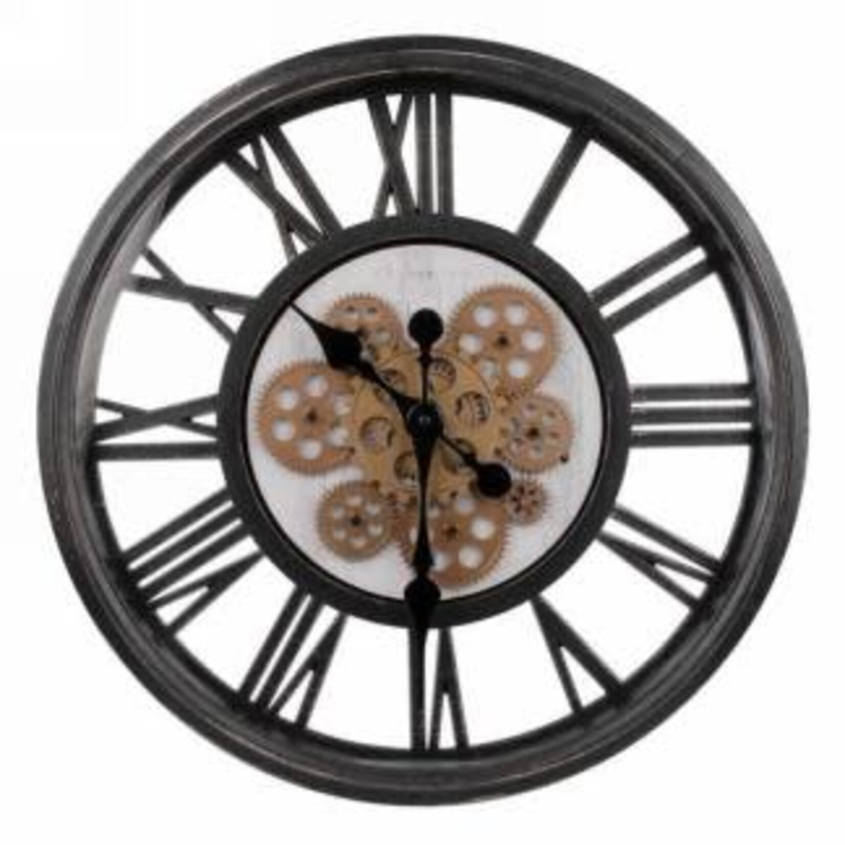 Black Cut Out Wall Clock w Gold Gears