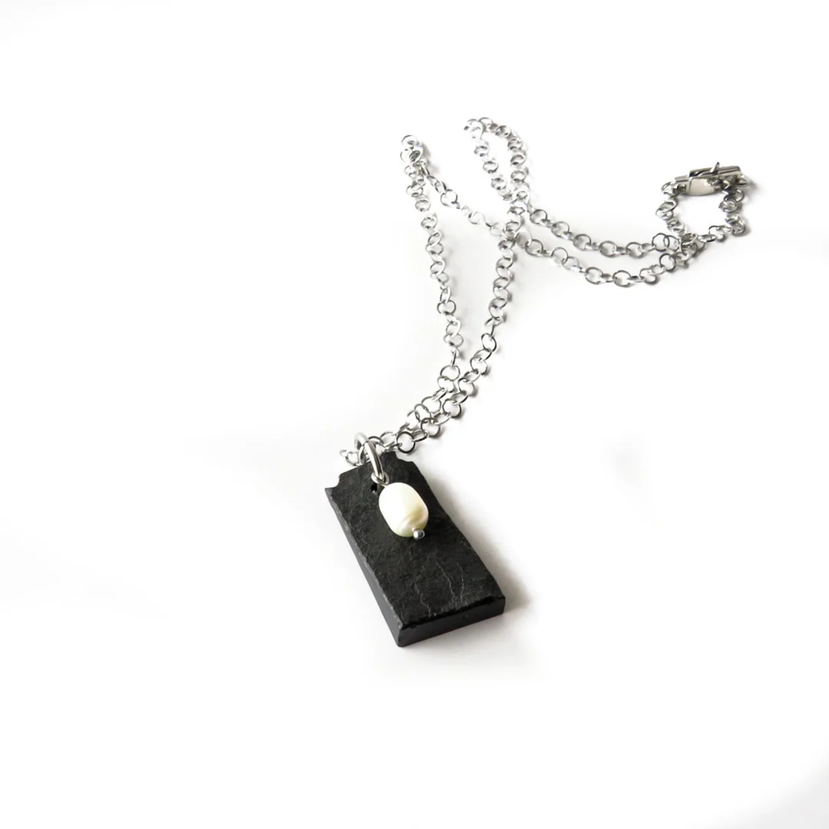 Shungite & Freshwater Pearl Steel Necklace