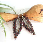 Sterling Silver Burgundy Beaded Leaf Earrings