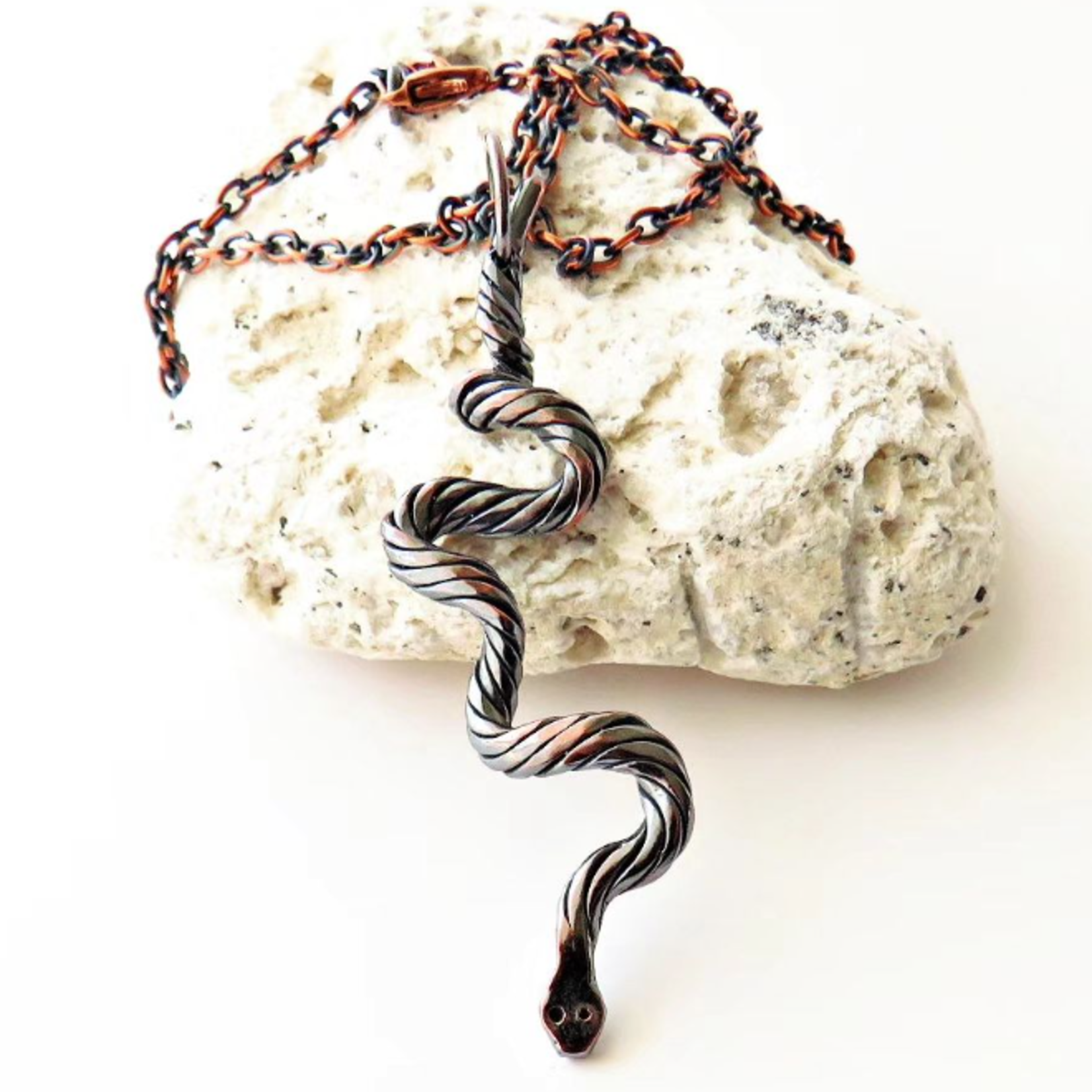 Oxidized Copper Snake Necklace