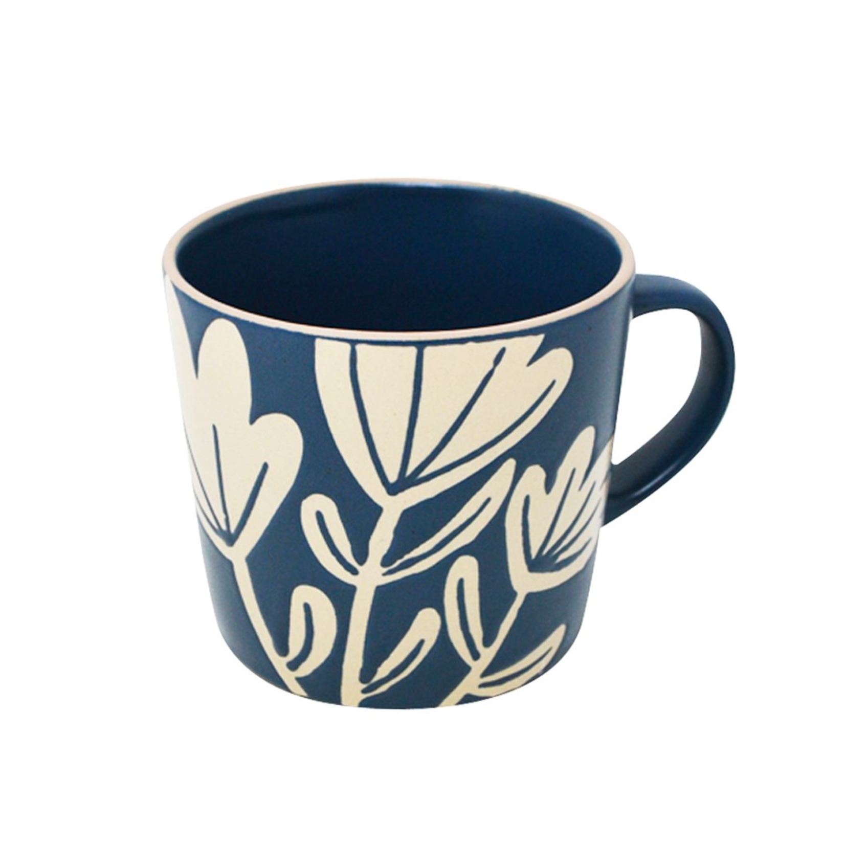 Blue & Natural Ceramic Floral Mug