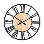 Black Roman Numeral w Wooden Centre Wall Clock