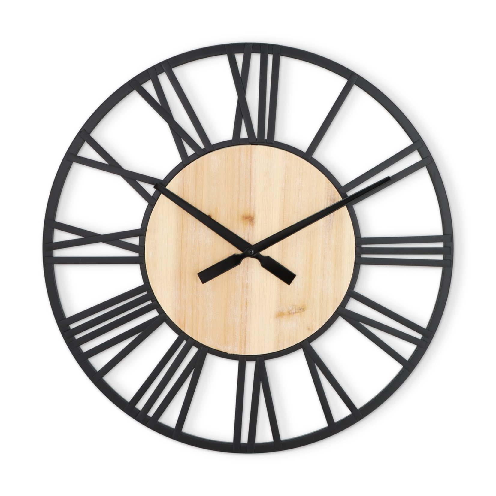 Black Roman Numeral w Wooden Centre Wall Clock
