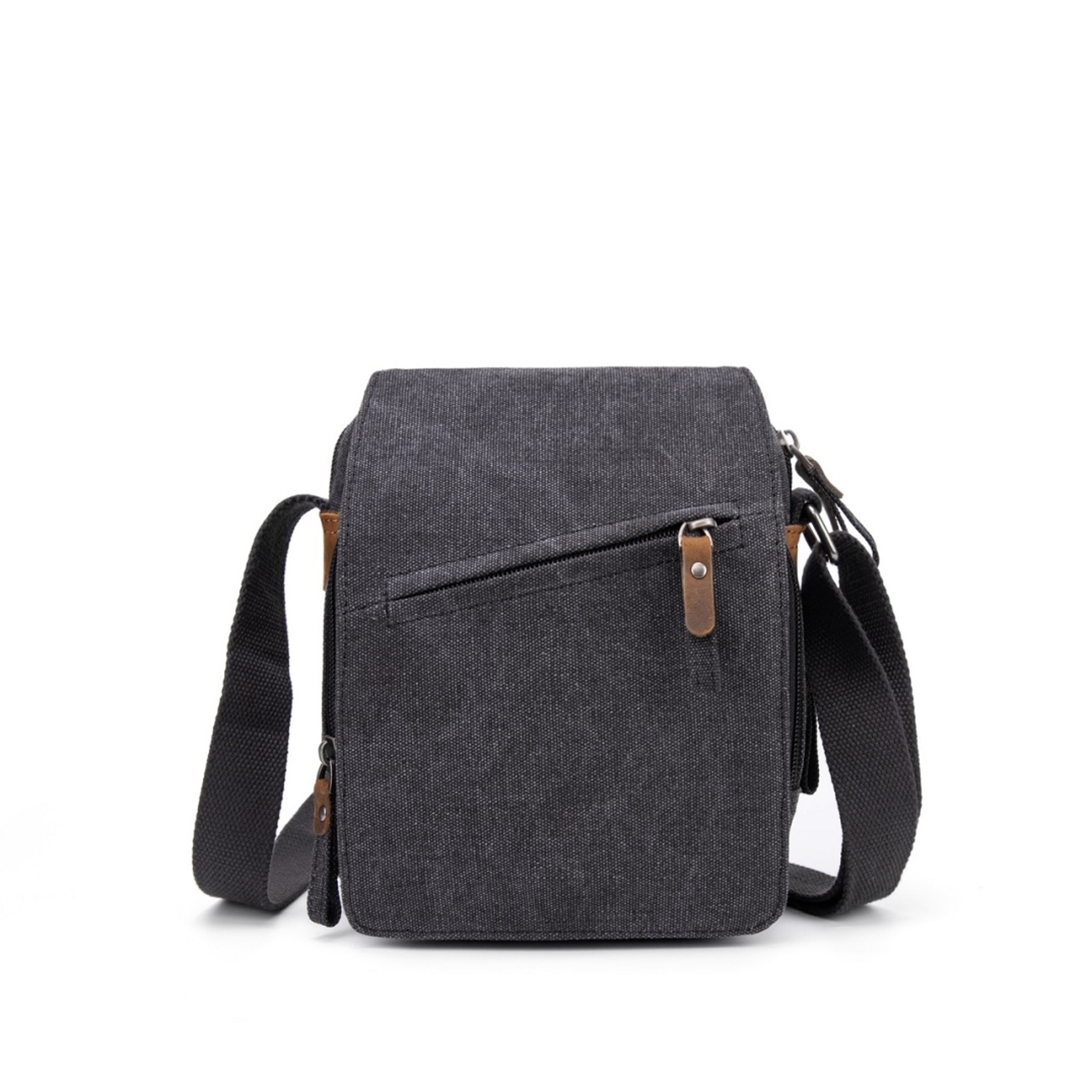 Black Canvas Shoulder Bag w Flap