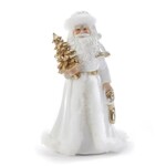 White Santa Figurine w Gold Tree