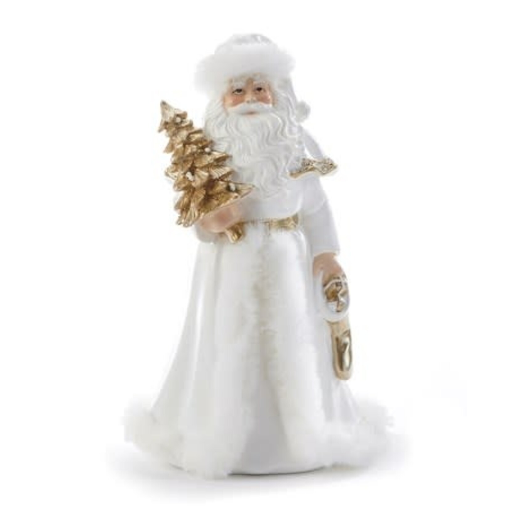 White Santa Figurine w Gold Tree
