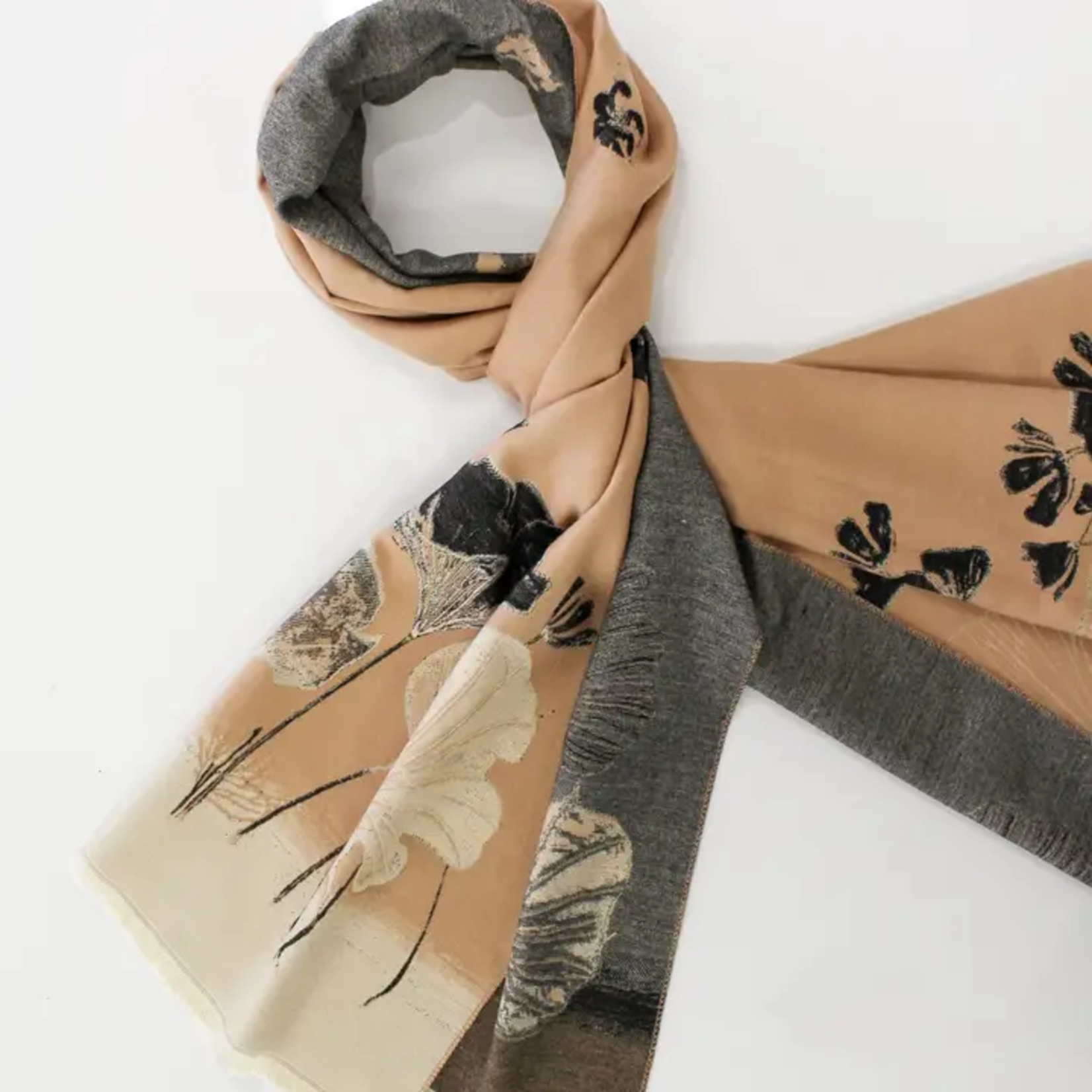 Neutral Double Sided Floral Print Winter Scarf