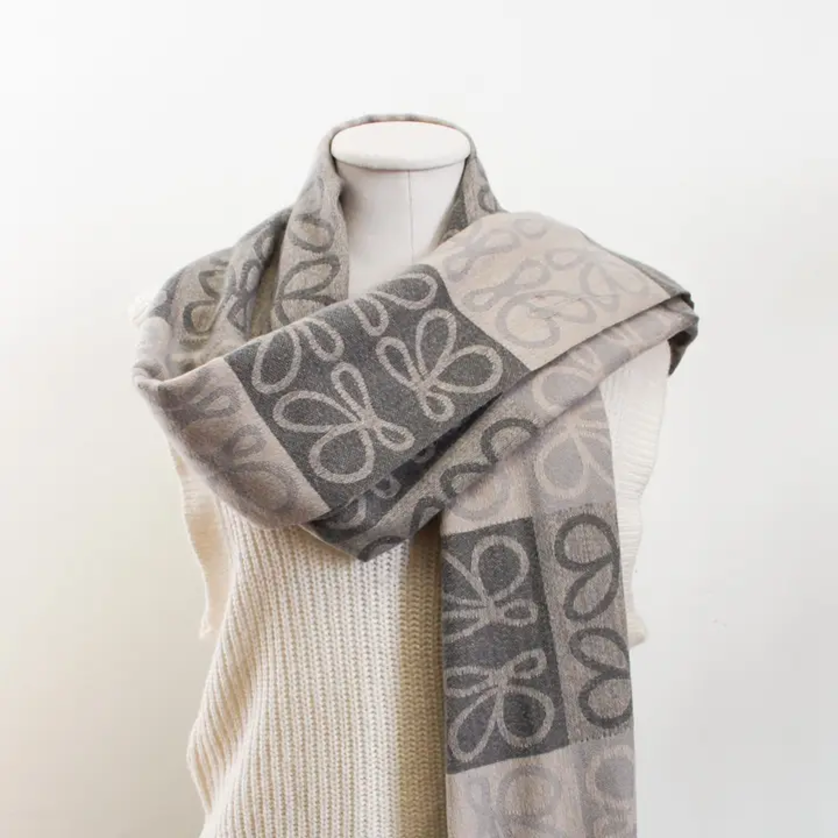 Double Sided Grey Abstract Winter Scarf