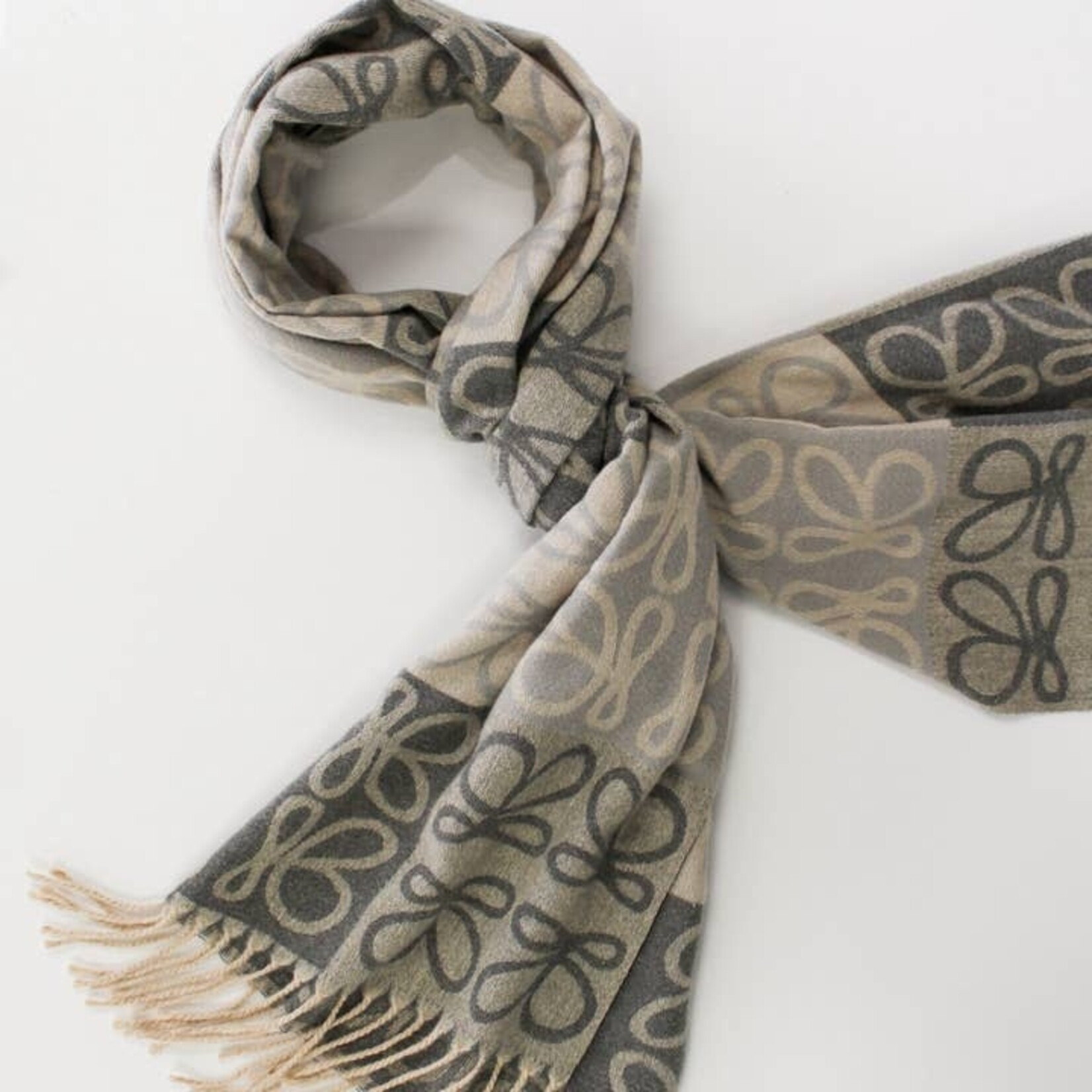 Double Sided Grey Abstract Winter Scarf