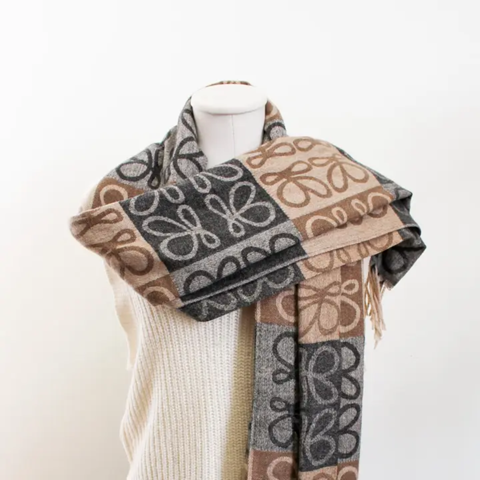 Double Sided Brown Abstract Winter Scarf