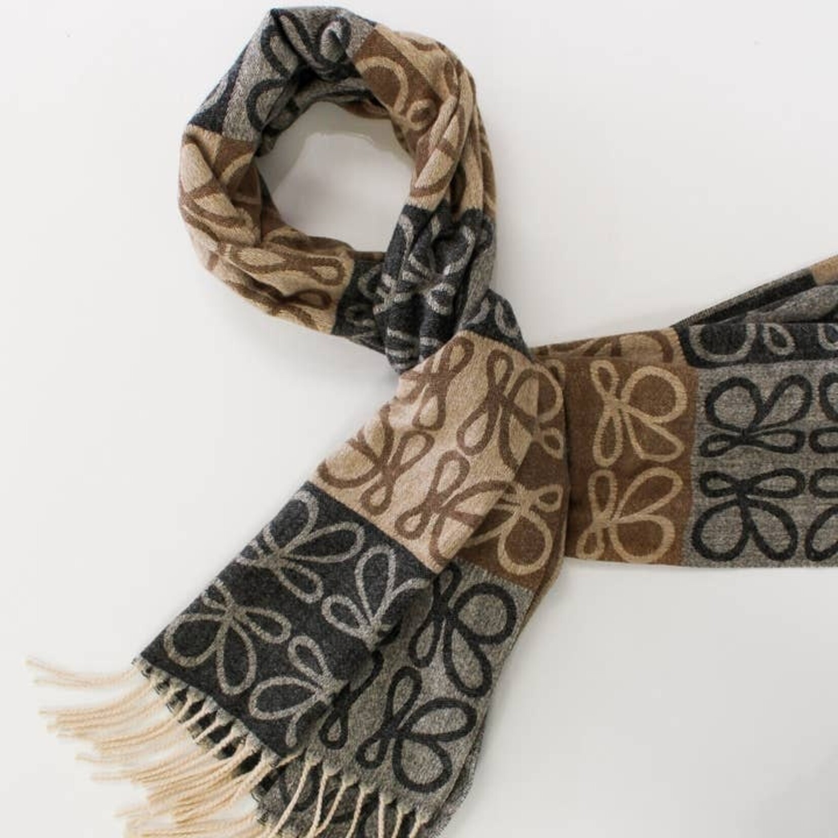 Double Sided Brown Abstract Winter Scarf