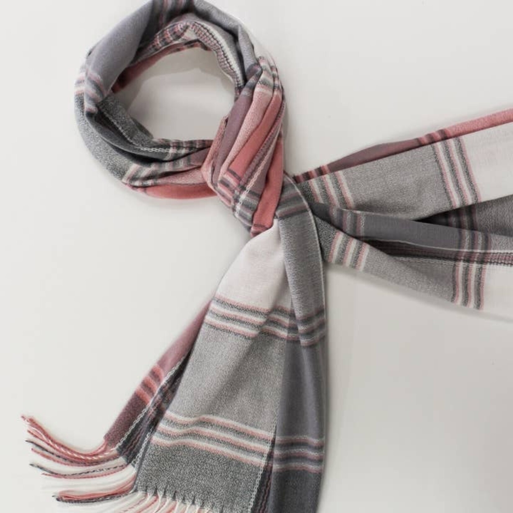 Pink, Grey, & White Plaid Winter Scarf