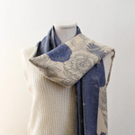Blue & Ivory Double Sided Floral Winter Scarf