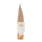 Natural Wood Santa w Beige Knit Hat
