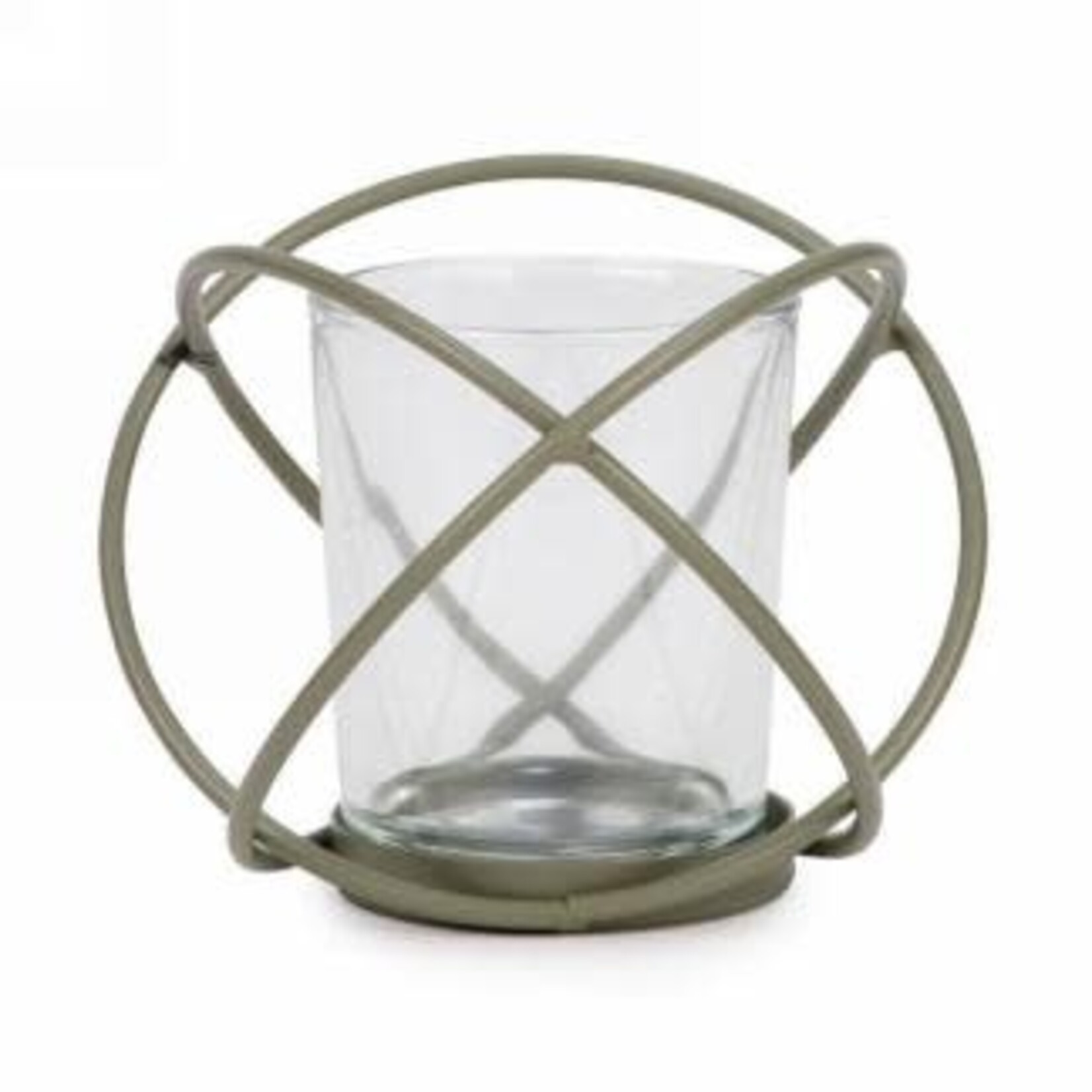 Green Metal Sphere Candle Holder w Glass