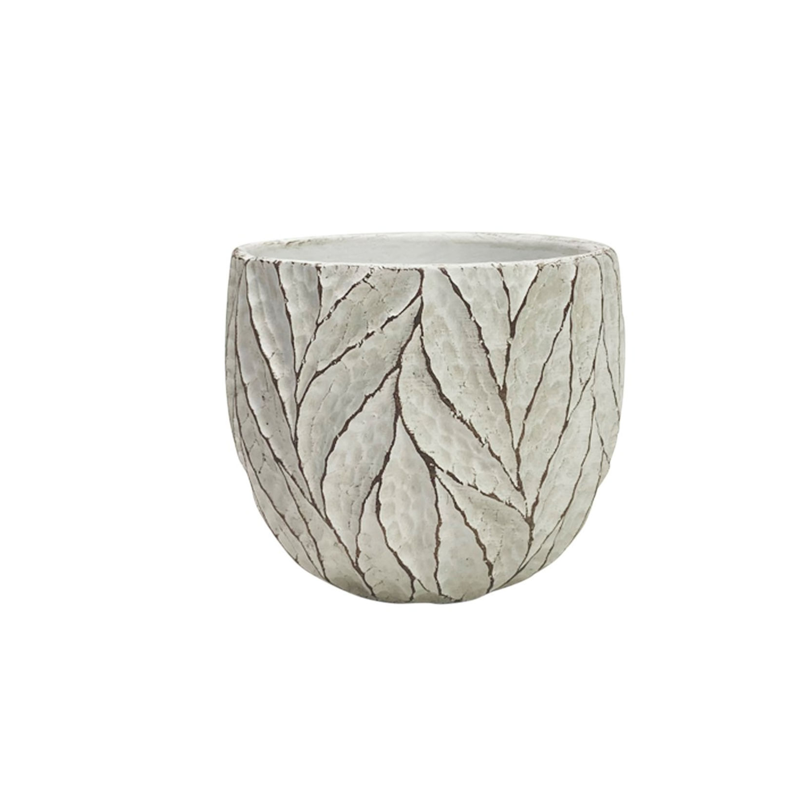 White Planter w Vine Pattern
