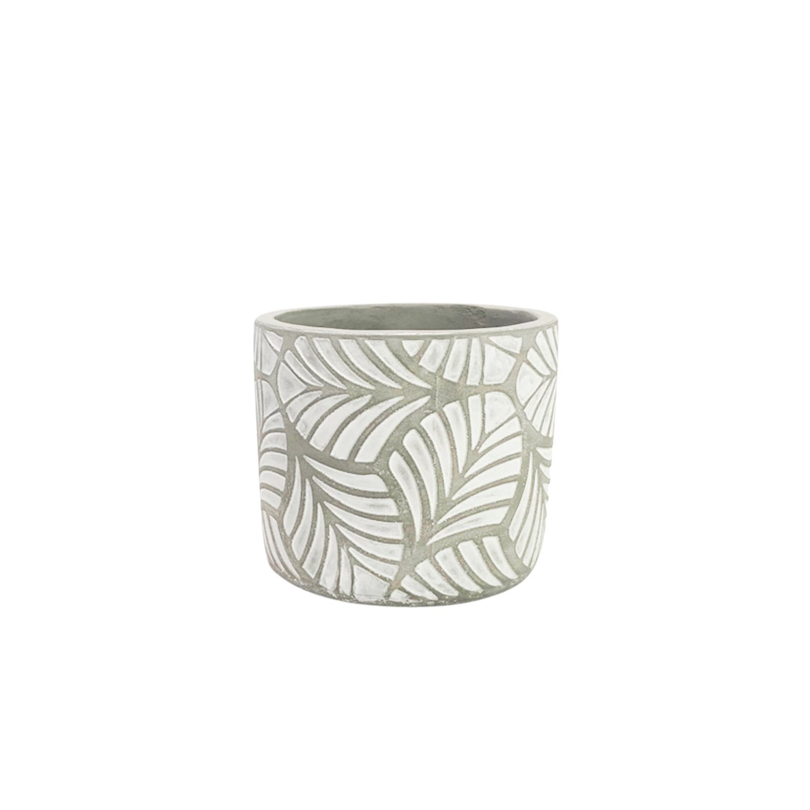Grey & White Leaf Cement Planter - Small
