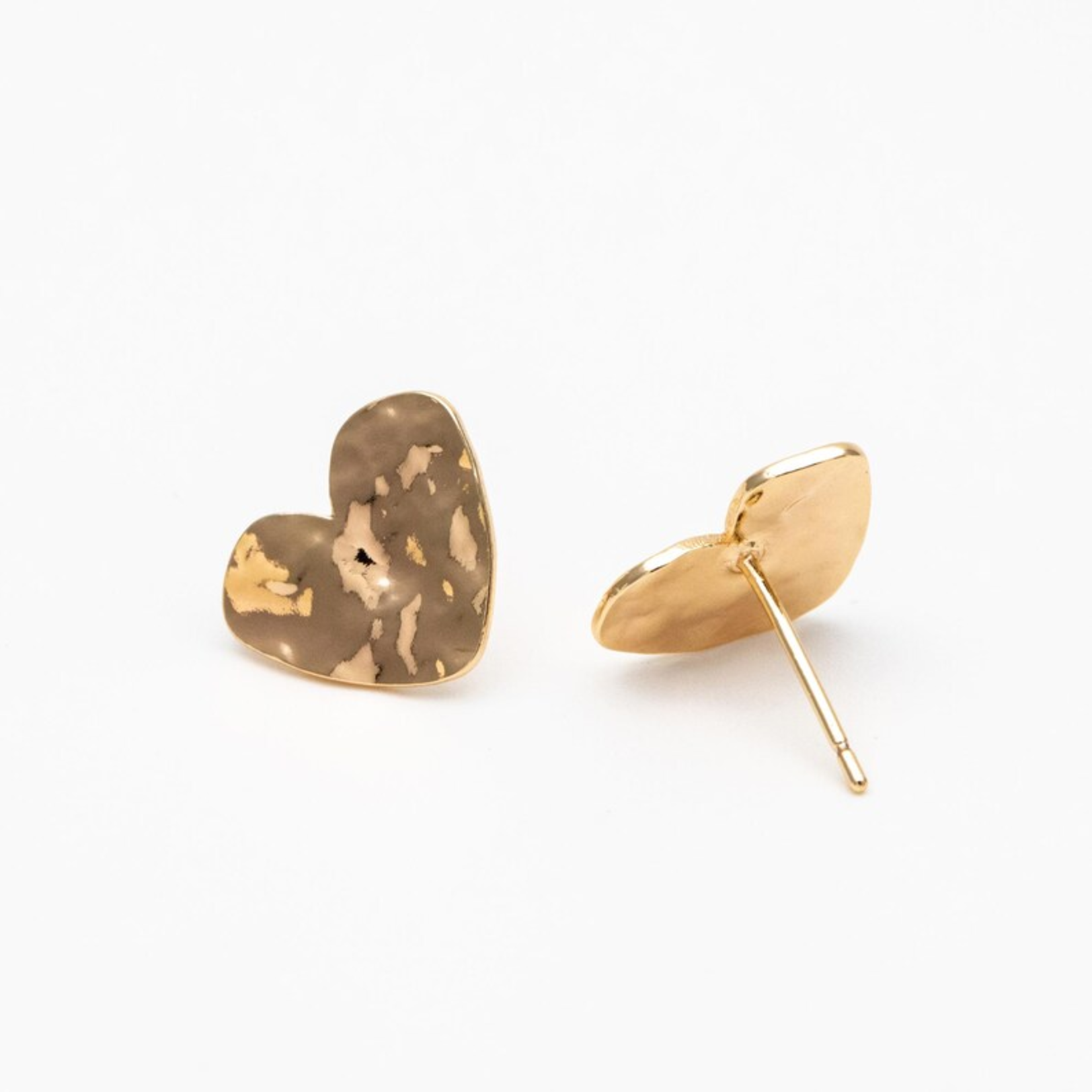 Gold Hammered Heart Stud Earrings