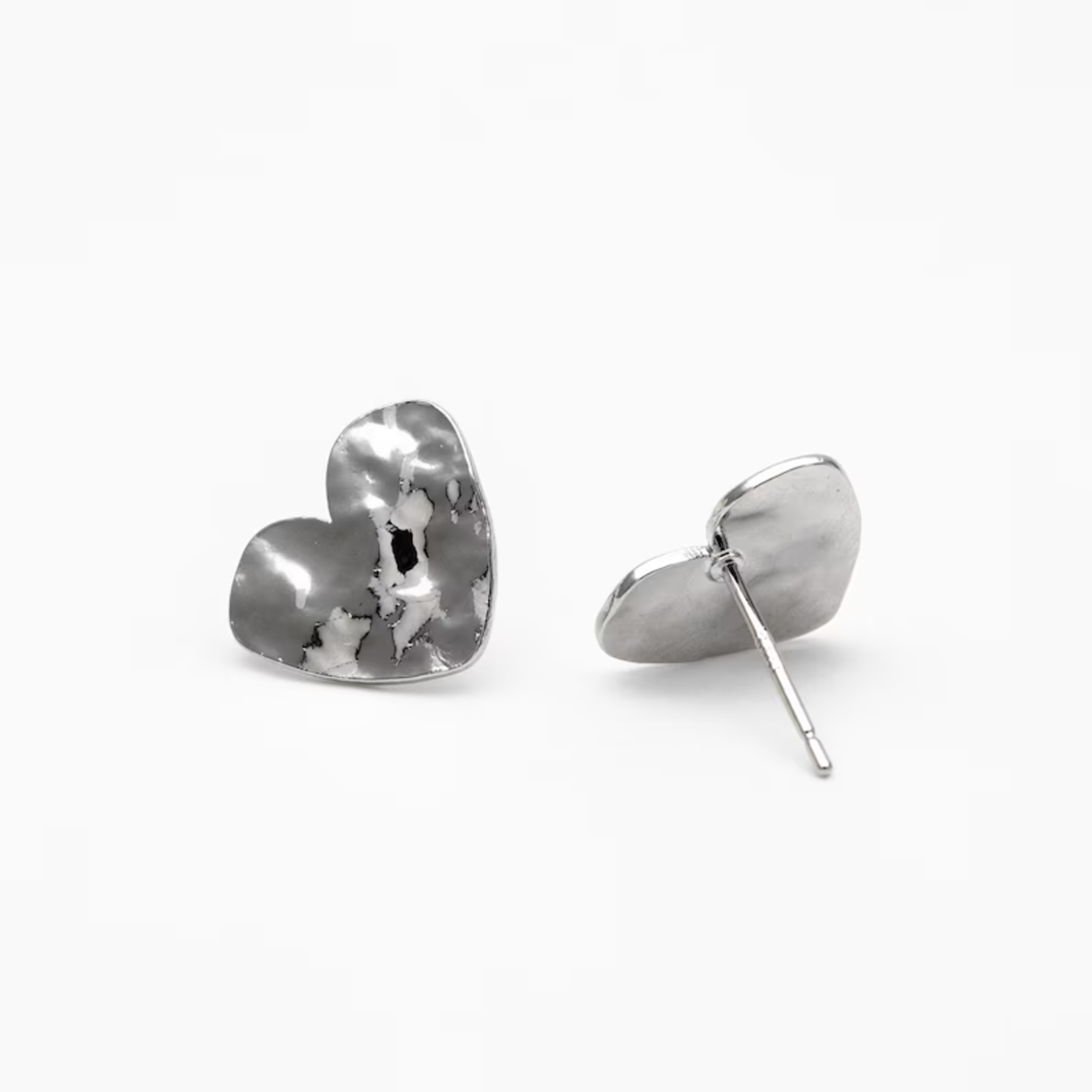Silver Hammered Heart Stud Earrings