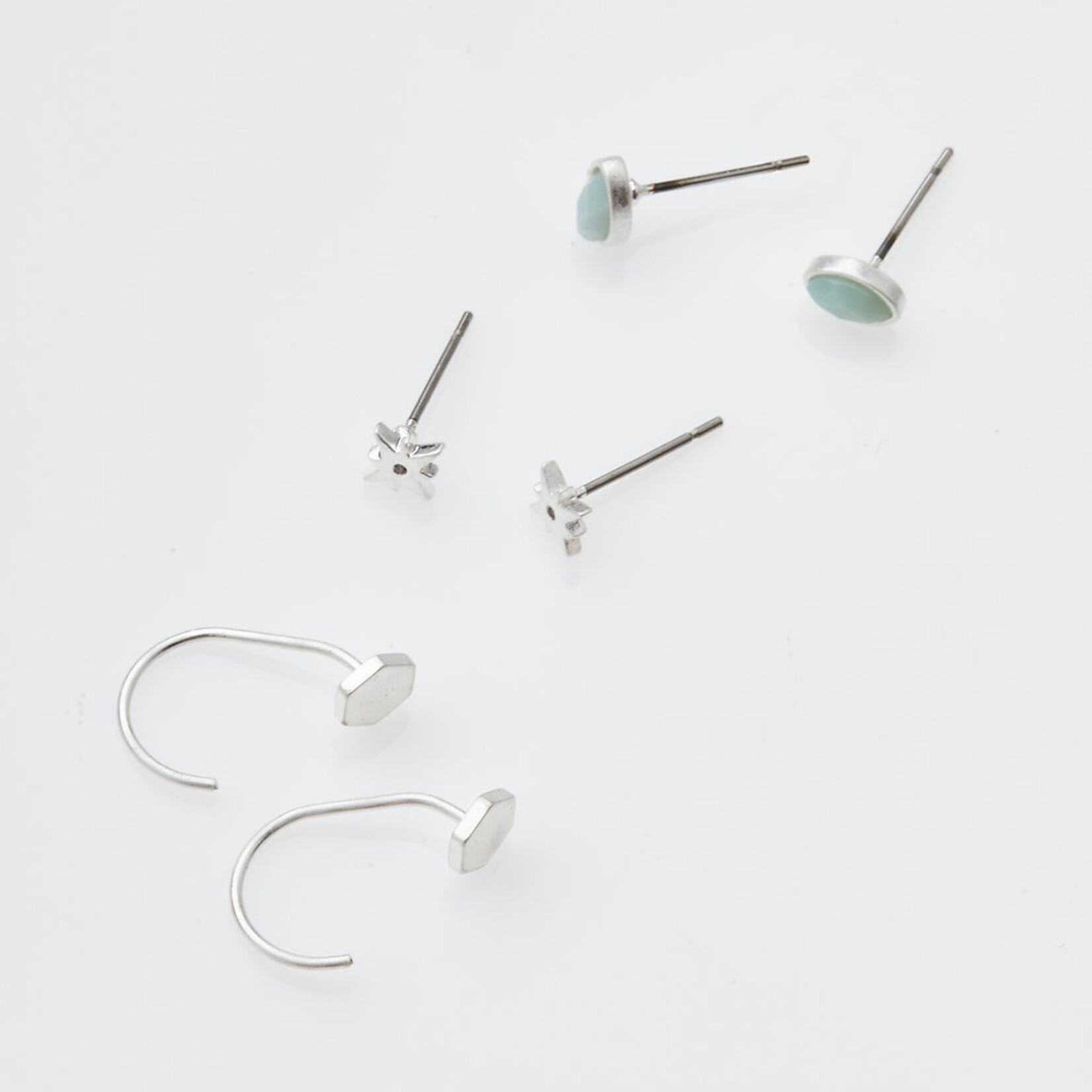 Silver Gabby Stud Trio w Amazonite - Stone of Courage
