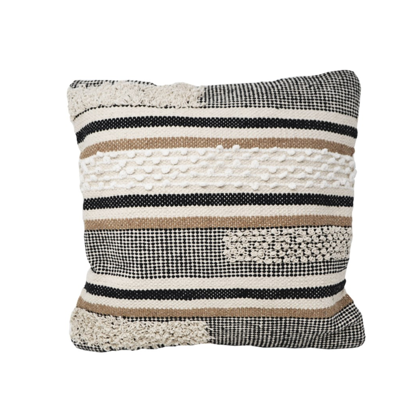 Handwoven Natural, Tan, & Black Striped Cushion - 18x18