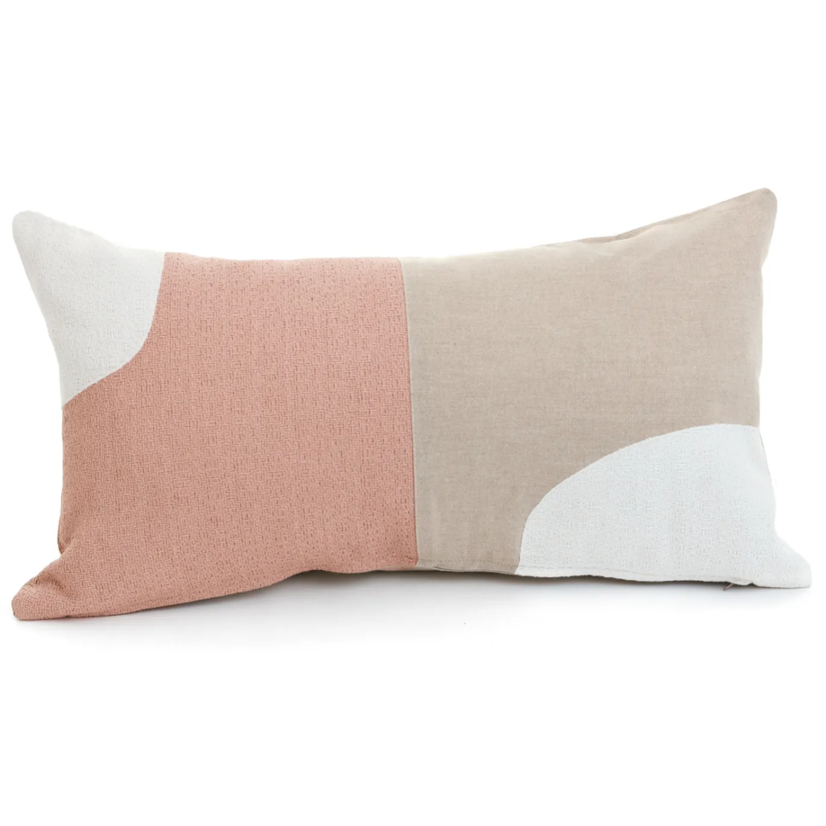Dusty Pink, White & Natural Cushion - 12x22