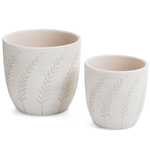 White Terracotta Planter w Engraved Wheat Branch