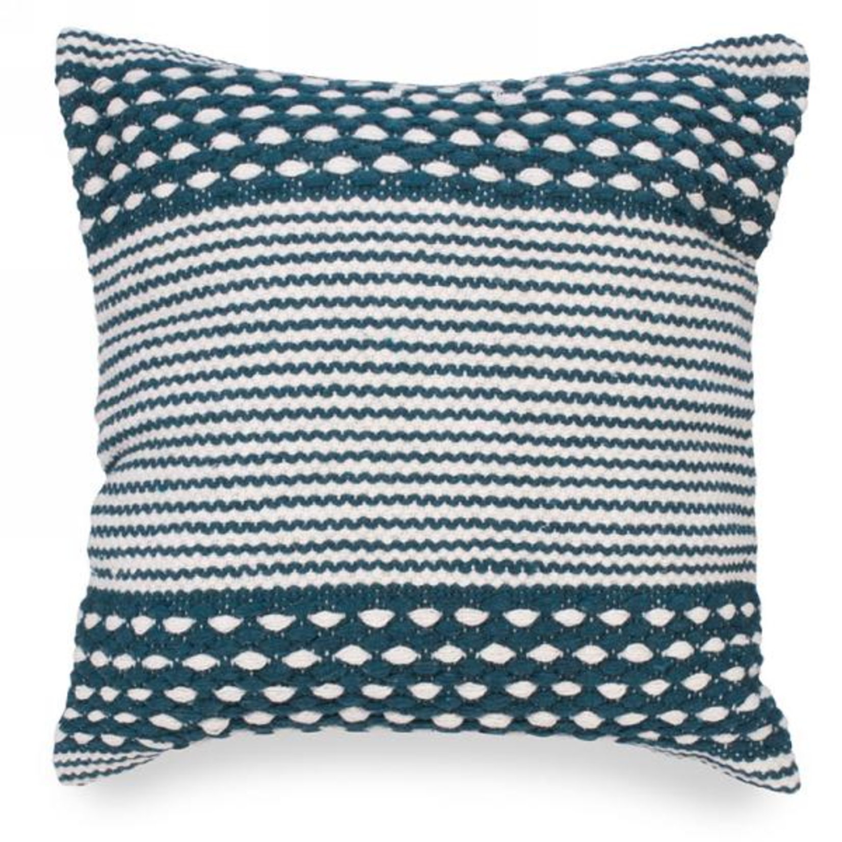 Handwoven Teal & Cream Cushion - 17x17